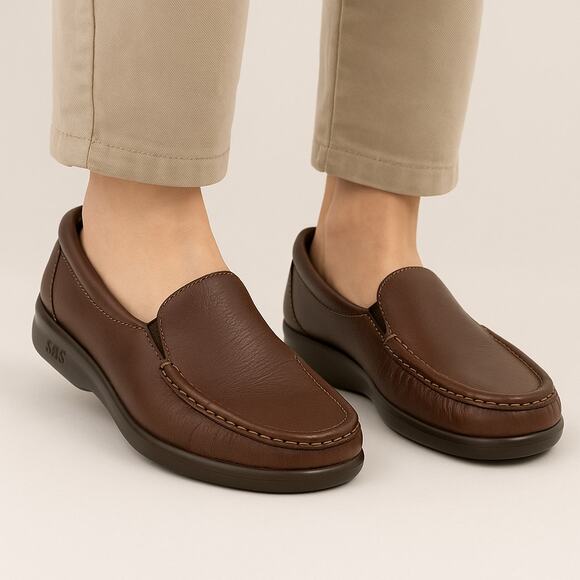 SAS Simplify Women’s 8M Brown Leather Loafers Tripad Comfort Made in USA - Picture 1 of 9